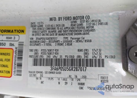 2016 Ford Fusion Energi Titanium из США, поврежденный, VIN 3FA6P0SU5GR287017